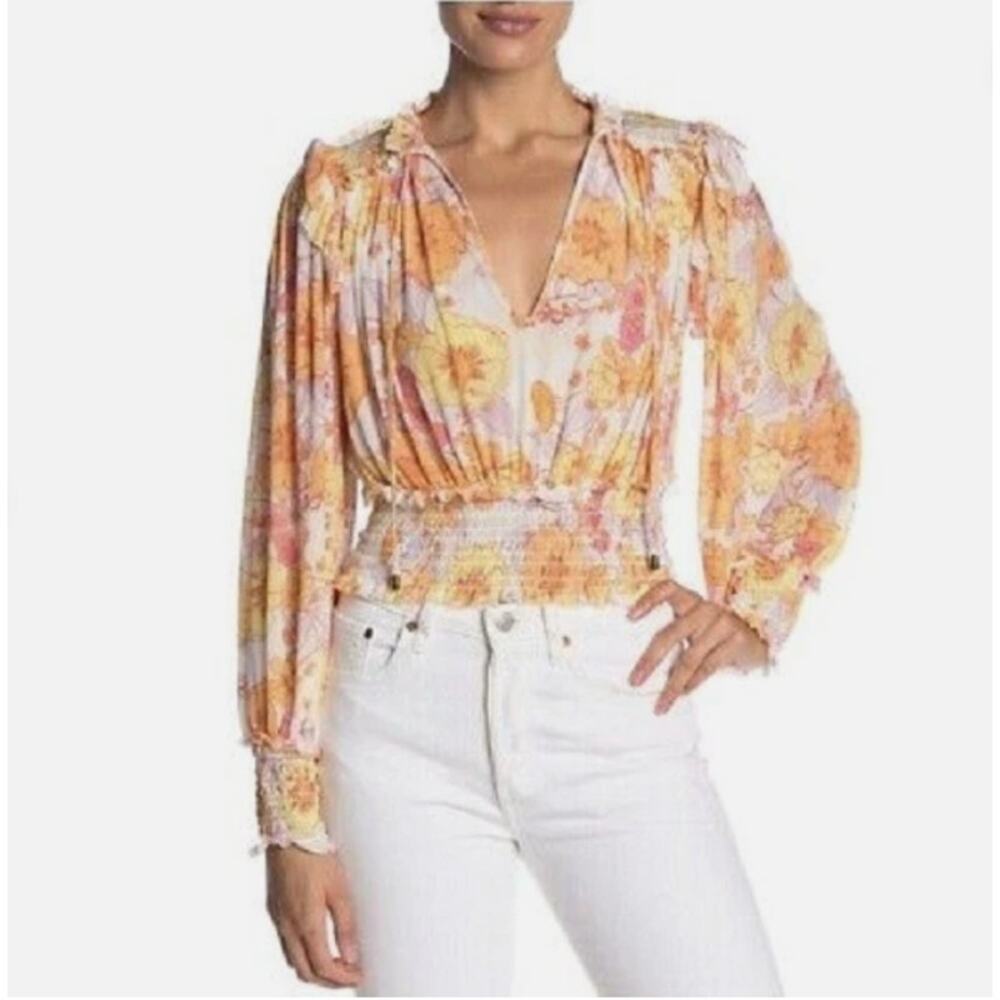 Free People Women Floral Twilight Boho Top L Hippie Festival Peasant Top Cottage